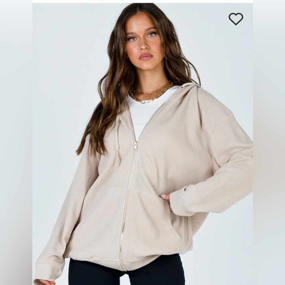 Princess Polly Audrey Oversize zip up Sweatshirt Beige | New without Tags